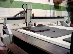 Waterjet cutting open-cell charcoal foam